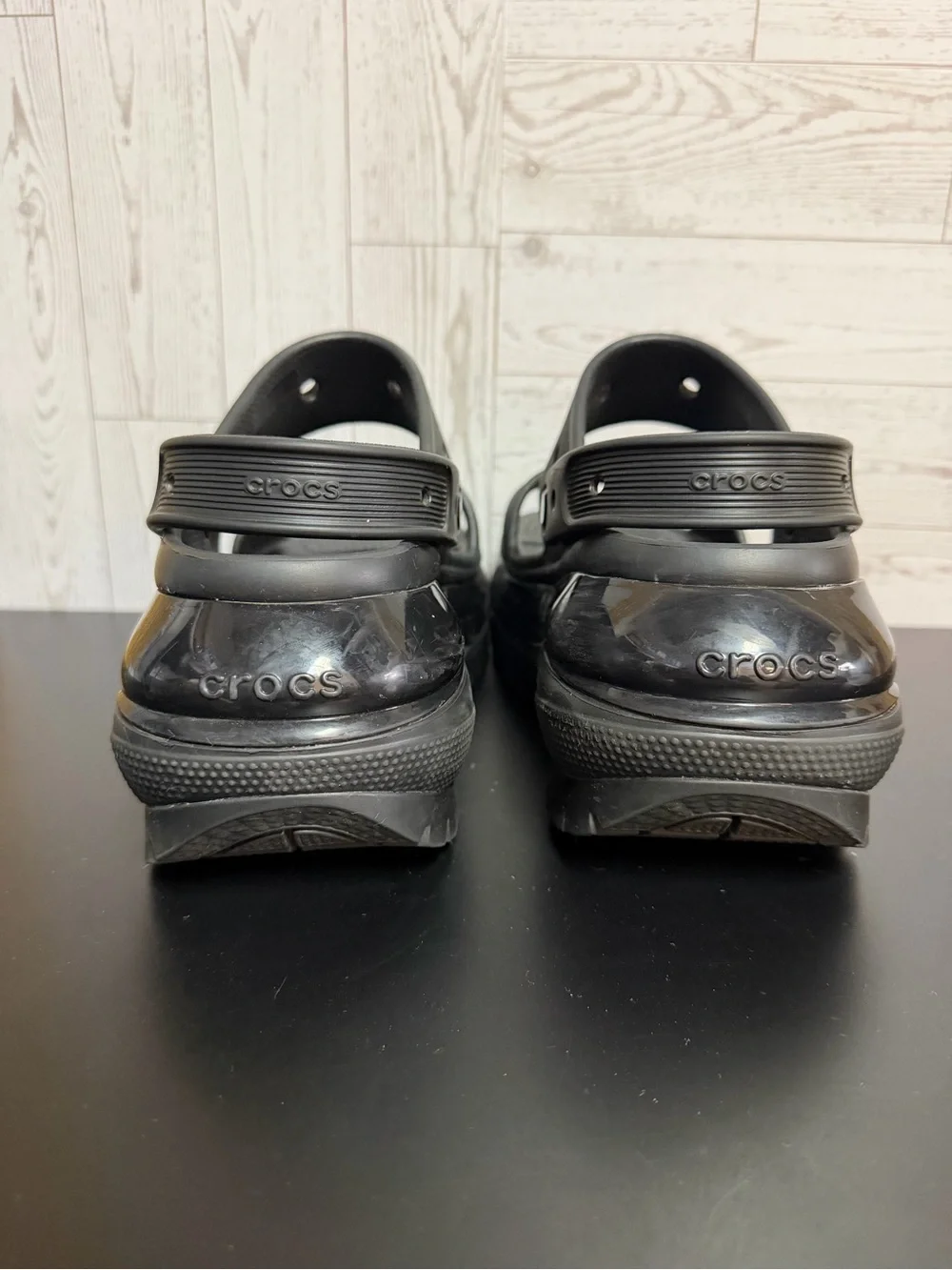 Crocs M7 W9 Black Platform Sandals Iconic Crocs Comfort Chunky Slides
